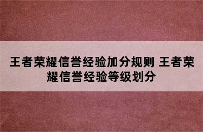 王者荣耀信誉经验加分规则 王者荣耀信誉经验等级划分